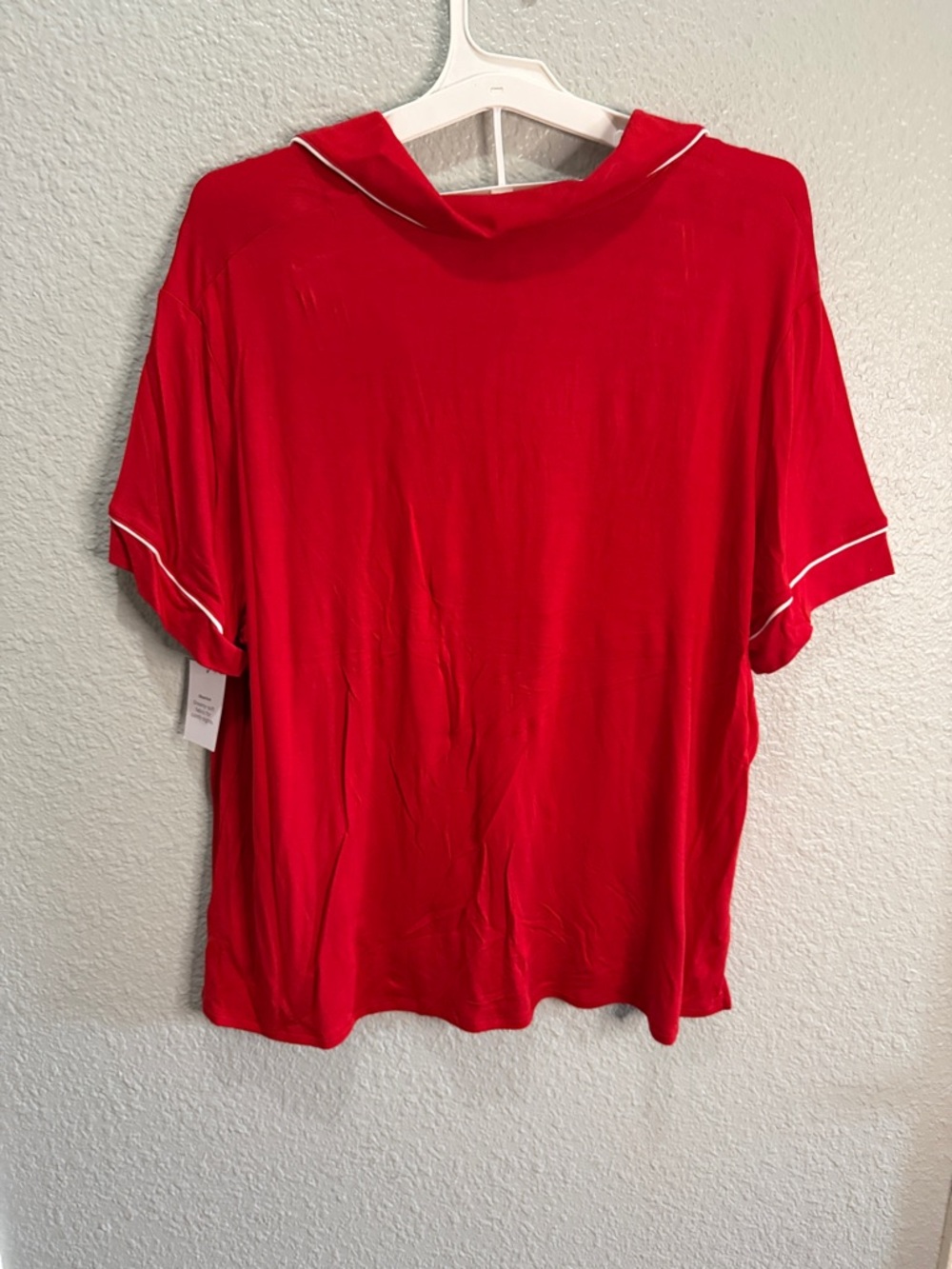 Auden Cloud Knit Red Short-Sleeve Button Pajama Set with Contrast Piping size XL - Picture 7 of 7